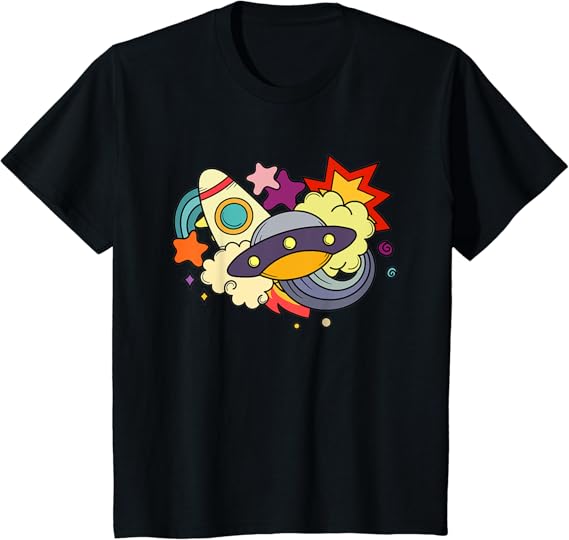 Youth Kids Space themed cartoon rocket ship and Flying Saucer 1 T